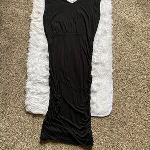 Alice & Olivia Dress Ruched Maxi Stretchy Sleeveless Black Form Fitting Medium
